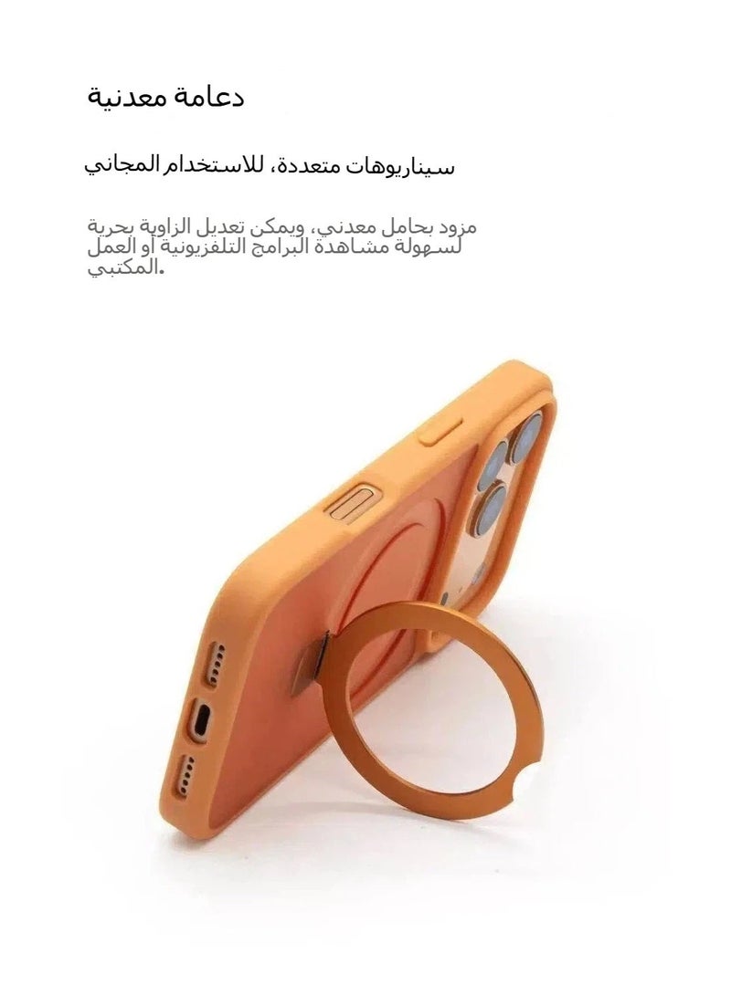 LR Nexus iPhone 17 pro-phone case with 360-degree rotatable stand - MagSafe magnetic phone case, comes with high-definition tempered glass screen protector, Free Tempered Glass Included!(Orange) - Image 5